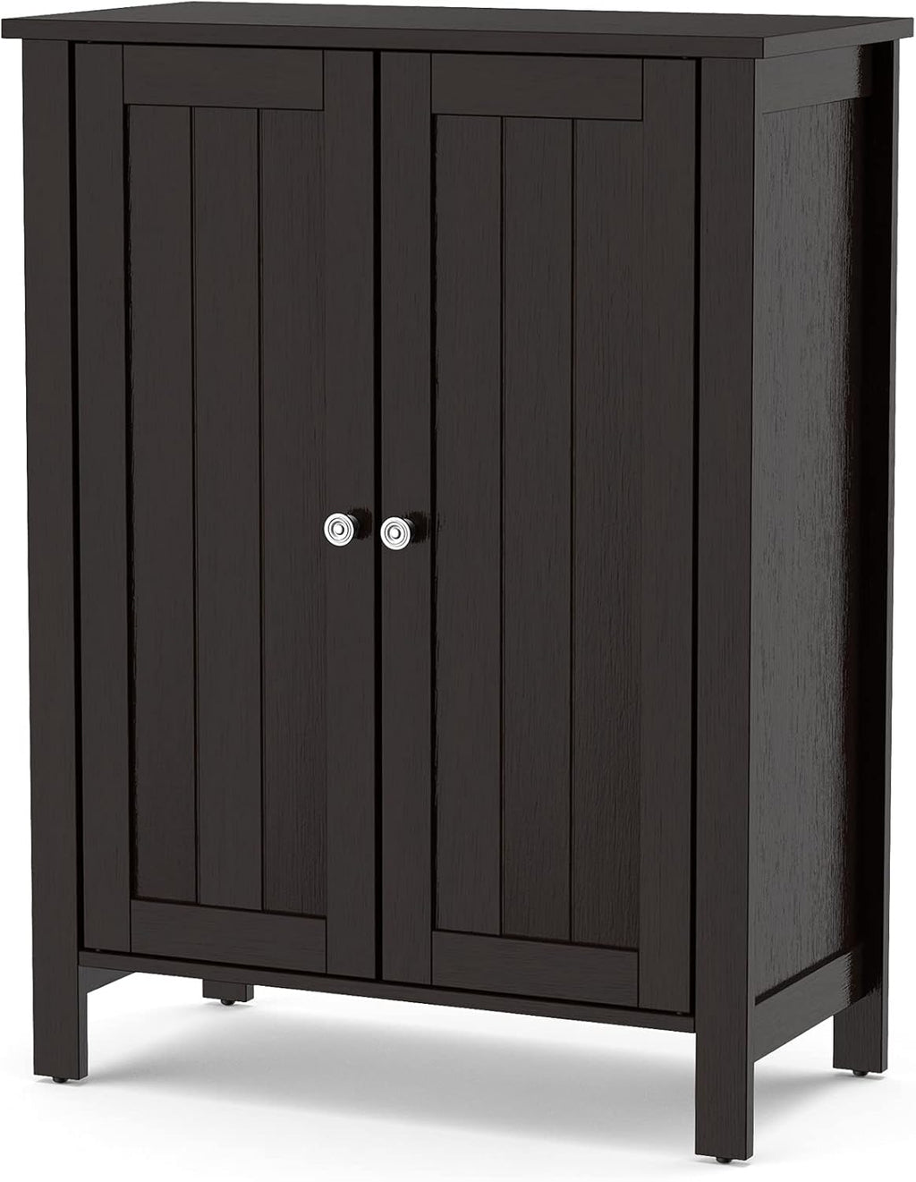 Brown 3 Tier Wooden Bathroom Floor Cabinet with Double Door T96403