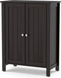 Brown 3 Tier Wooden Bathroom Floor Cabinet with Double Door T96403