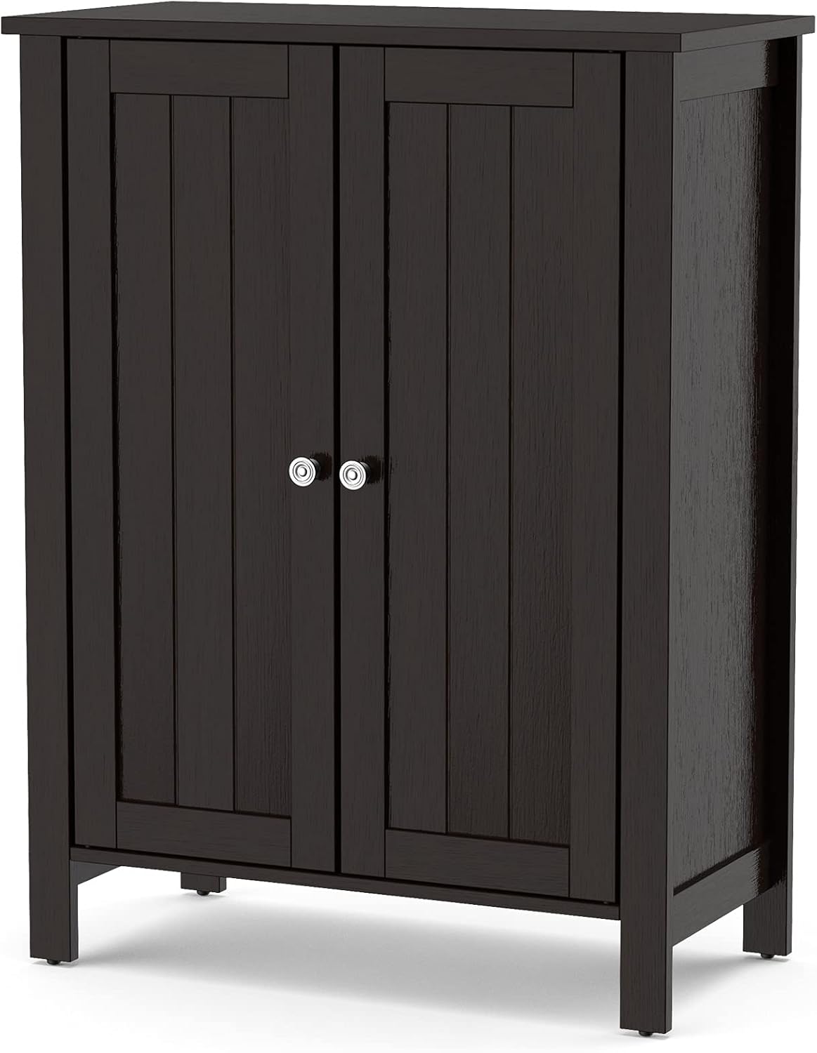 Brown 3 Tier Wooden Bathroom Floor Cabinet with Double Door T96403