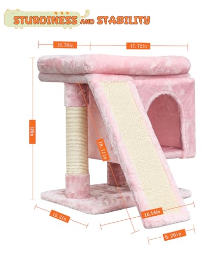 Beige Small Cat Tree with Scratching Post and Cave J465152