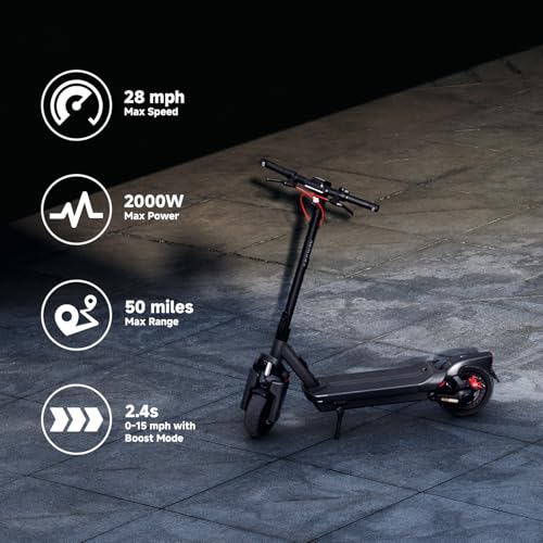 Electric Scooter, 28 mph Top Speed, 50 Miles Max Range, 2000W Peak Motor, Dual Hydraulic Suspension M570