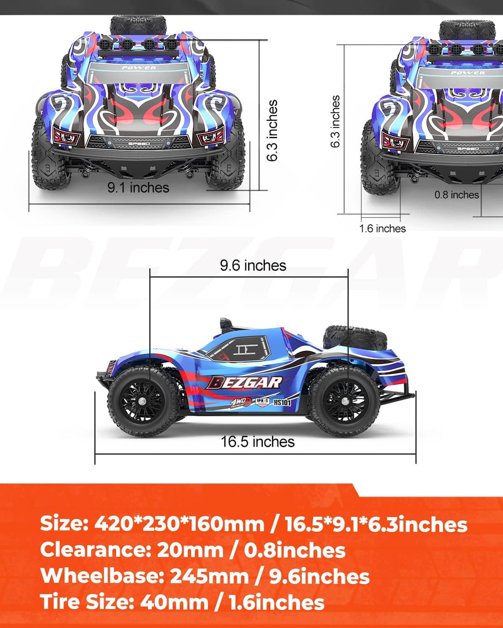 1:10 Scale 4WD Remote Control Monster Truck with 2 Rechargeable Batteries Y162