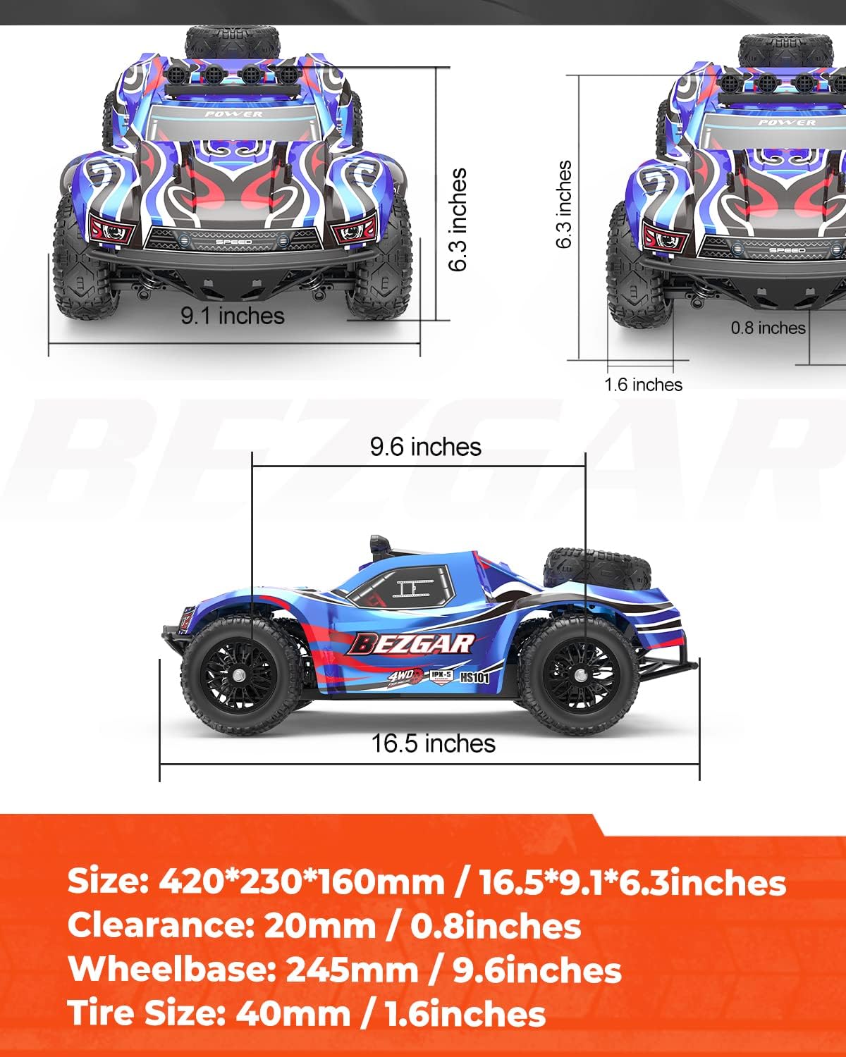 1:10 Scale 4WD Remote Control Monster Truck with 2 Rechargeable Batteries Y162