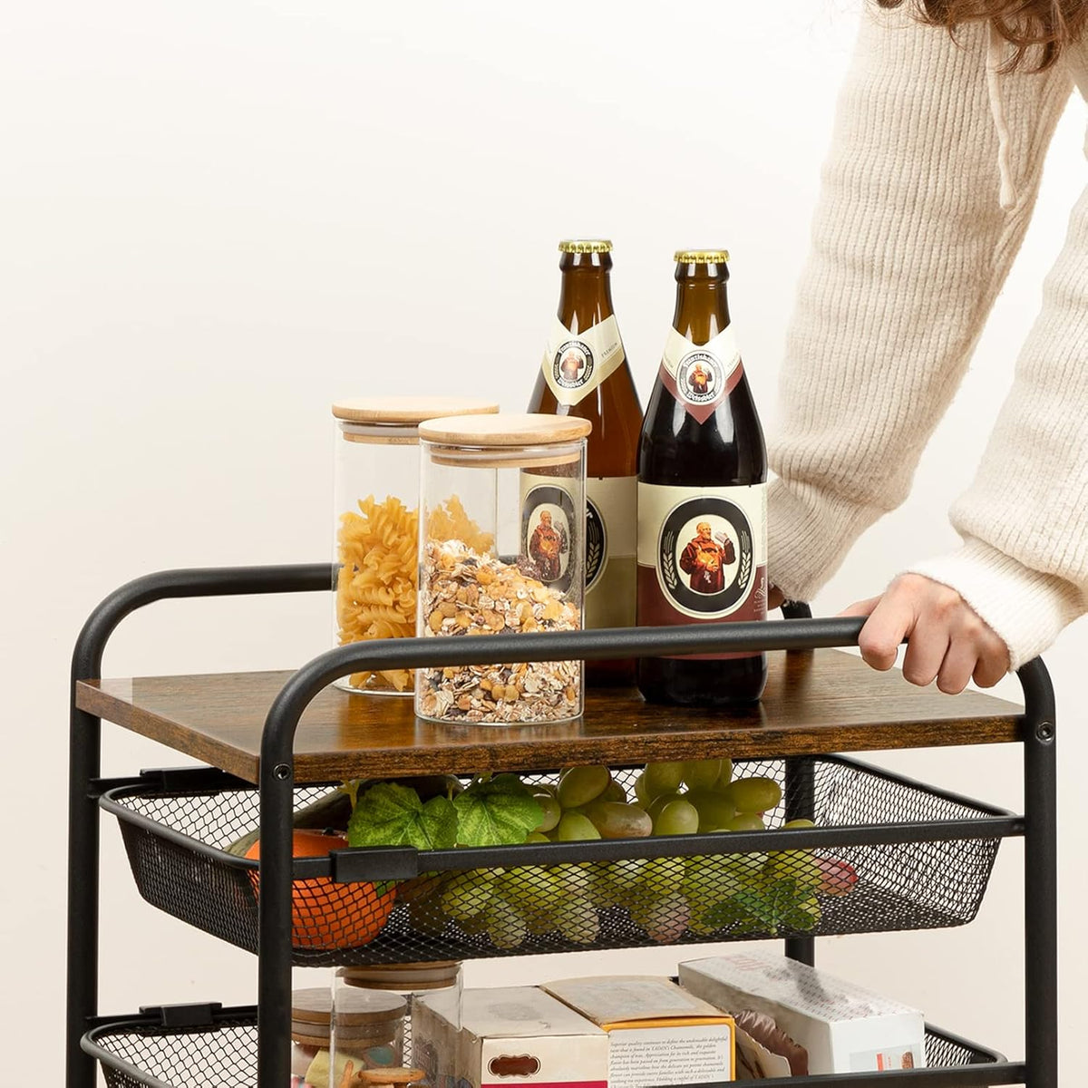 5 Tier Rolling Cart with Mesh Drawers and Wheels X9074