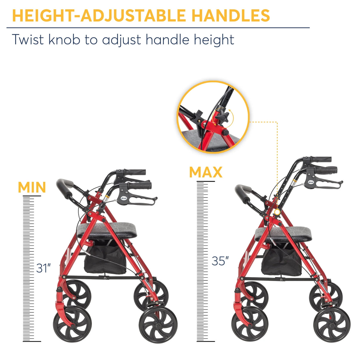Red 4-Wheel Rollator with 7.5 Casters U267264