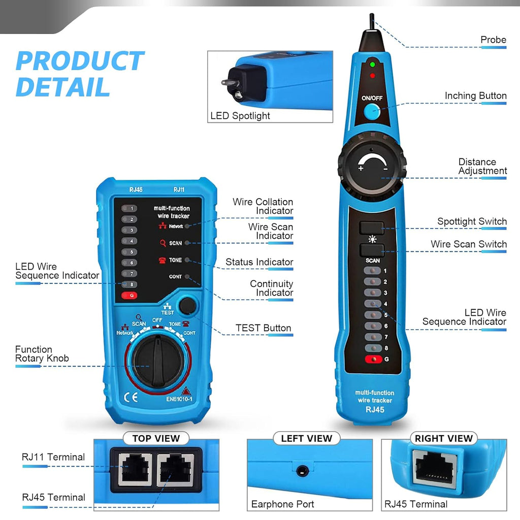 RJ11 RJ45 Multifunction Wire Tracker Cable Tester W64508