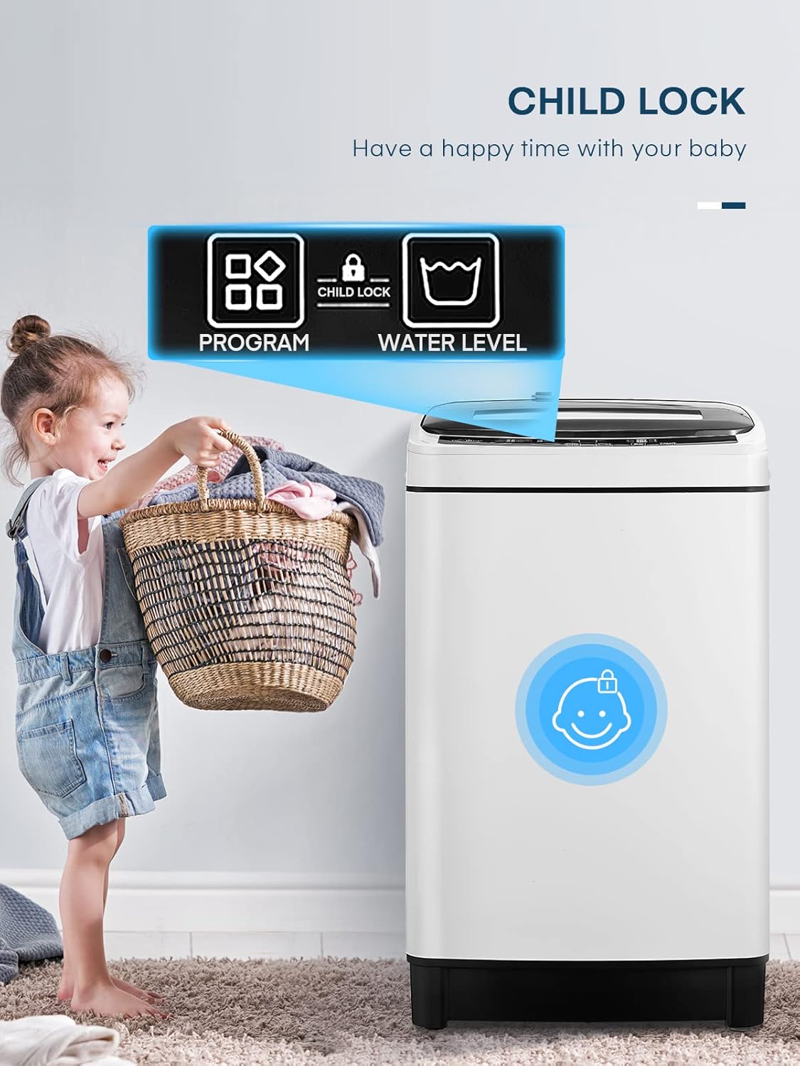 Portable Top Load Washing Machine 1.5 Cu.Ft 11lbs Capacity 8 Programs 10 Water Levels Z826077