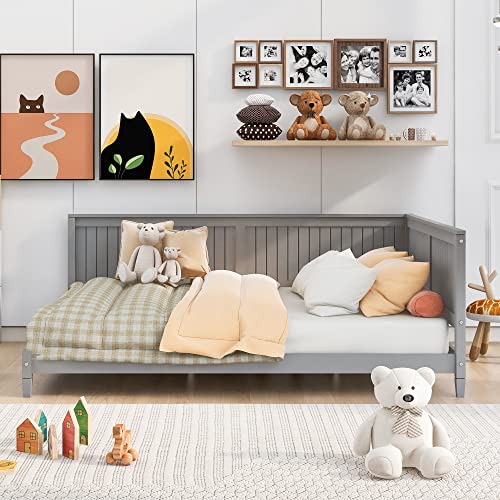 Full Daybed Frame, Full Size Platform Bed with Slat Support, Wood Full Sofa Bed B27282