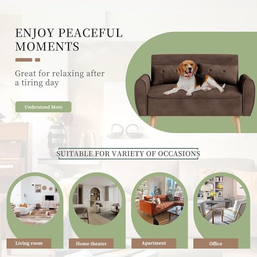 Dark Gray Linen Fabric 2-Seat Loveseat Sofa with Back Cushions and Tapered Legs M206660