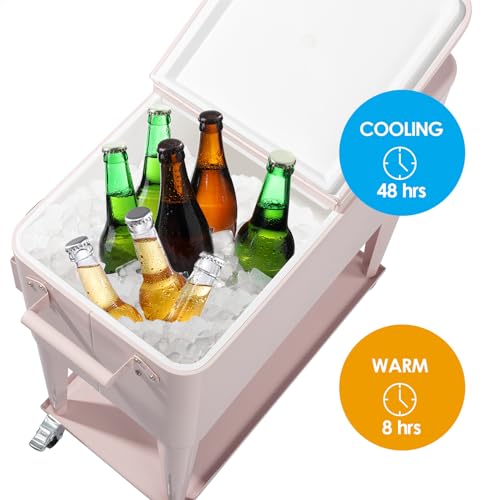 80 Quart Rolling Ice Chest on Wheels Drink Cooler Cart with Shelf J93118