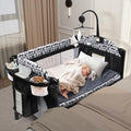 5-in-1 Pack and Play Baby Bassinet Bedside Sleeper with Diaper Changer Storage Bag Music Box Portable Baby Crib Carry Bag Foldable Playard Bassinet K12903