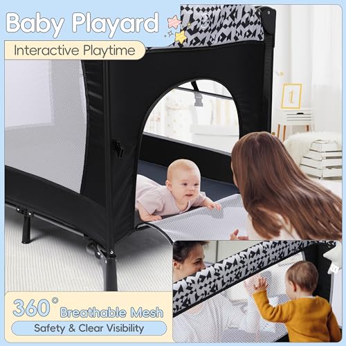 5-in-1 Pack and Play Baby Bassinet Bedside Sleeper with Diaper Changer Storage Bag Music Box Portable Baby Crib Carry Bag Foldable Playard Bassinet K12903