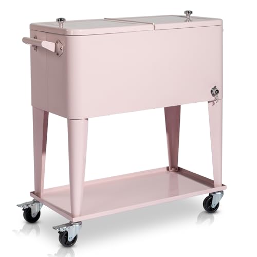 80 Quart Rolling Ice Chest on Wheels Drink Cooler Cart with Shelf J93118