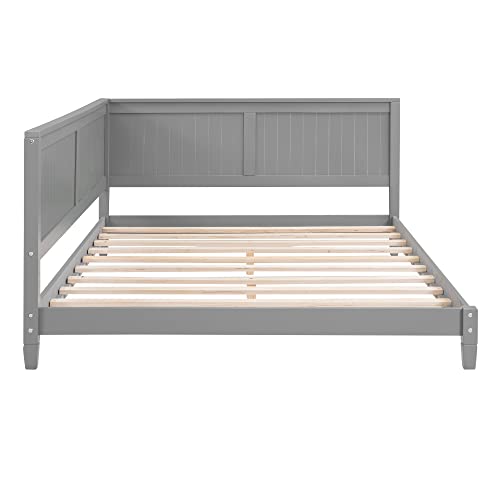 Full Daybed Frame, Full Size Platform Bed with Slat Support, Wood Full Sofa Bed B27282