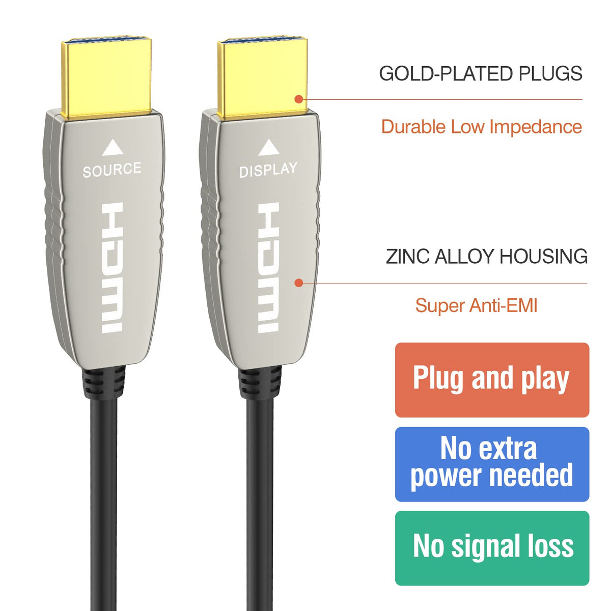 Fiber HDMI Cable 4K60HZ HDR 100 feet Ultra Slim and Flexible J227114