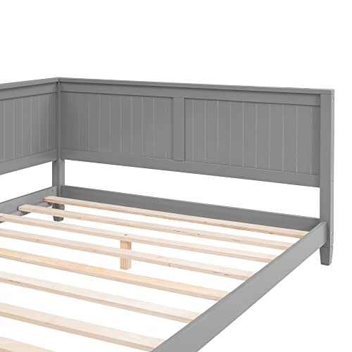 Full Daybed Frame, Full Size Platform Bed with Slat Support, Wood Full Sofa Bed B27282