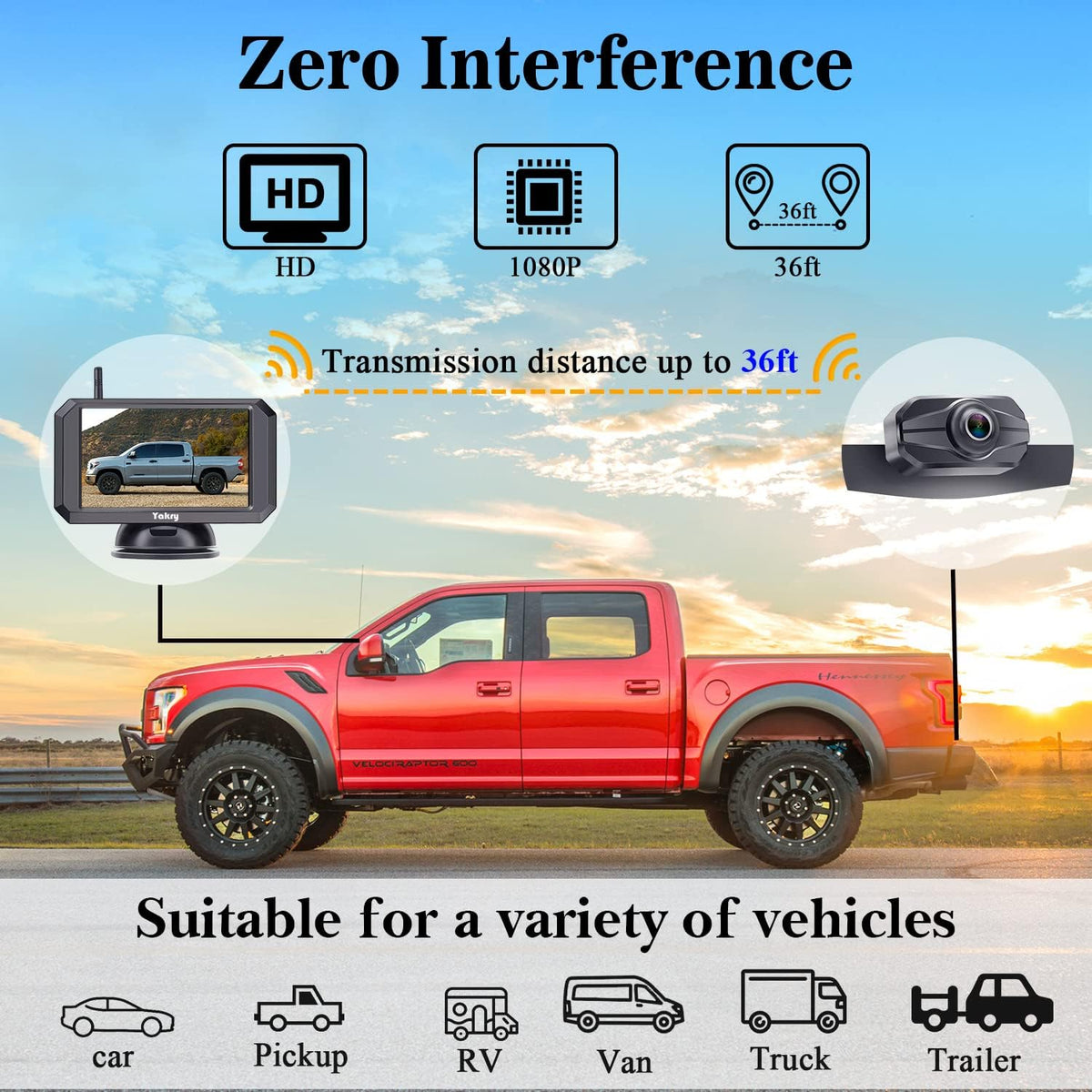 Wireless HD 1080P Backup Camera 5" Monitor Y589630