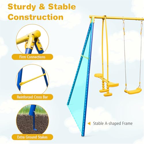440 lbs Heavy Duty Metal Swing Set with Swing, Glider, Gym Rings L757995