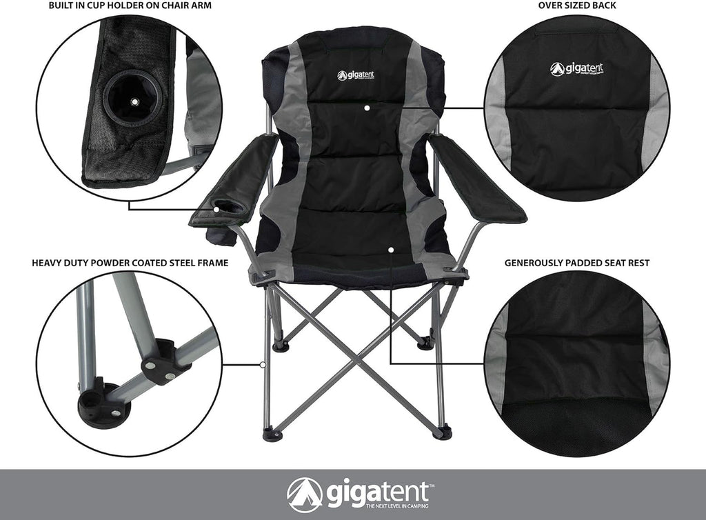 Black Lightweight Folding Padded Camping Chair with Cup Holder K429