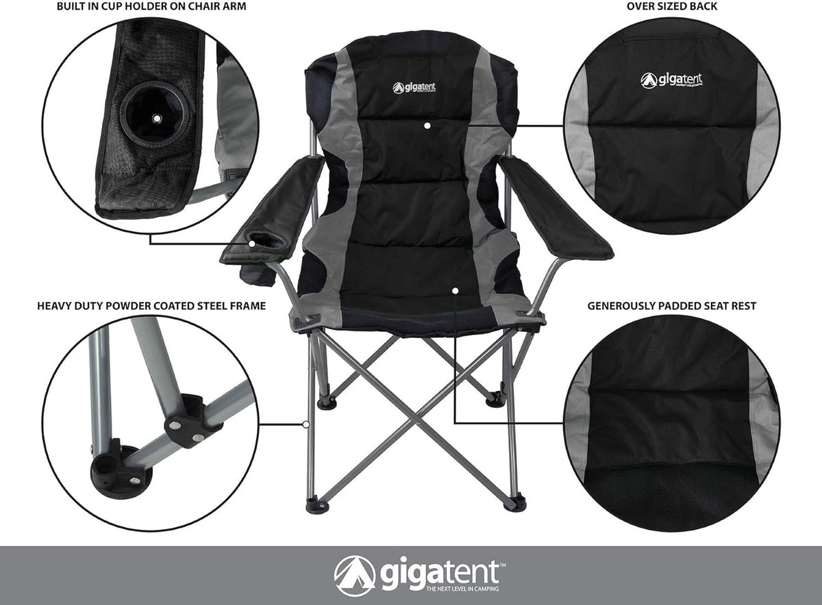 Black Lightweight Folding Padded Camping Chair with Cup Holder K429