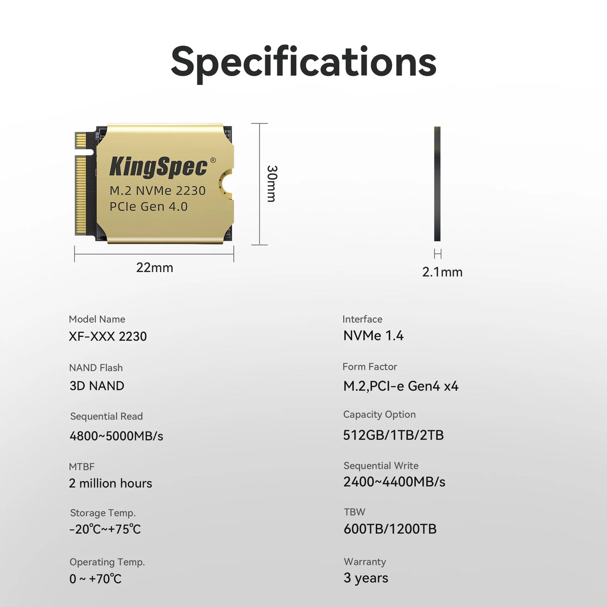 512GB M.2 2230 SSD PCIe 4.0 Copper Heatsink O509258