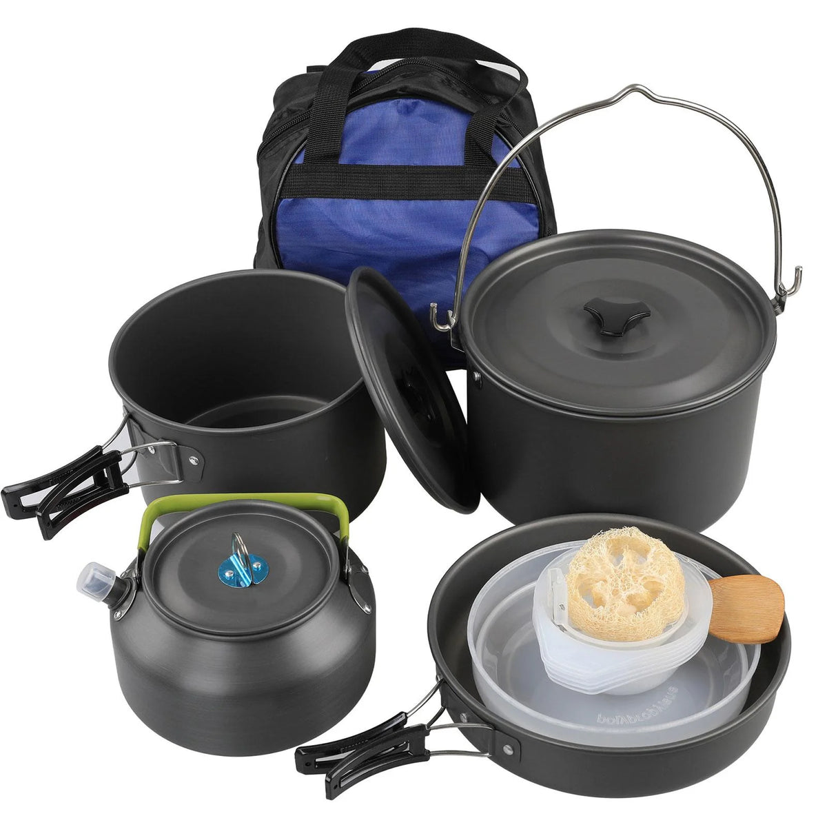 Portable Aluminum Camping Cookware Set with Teapot and Pan Q574747