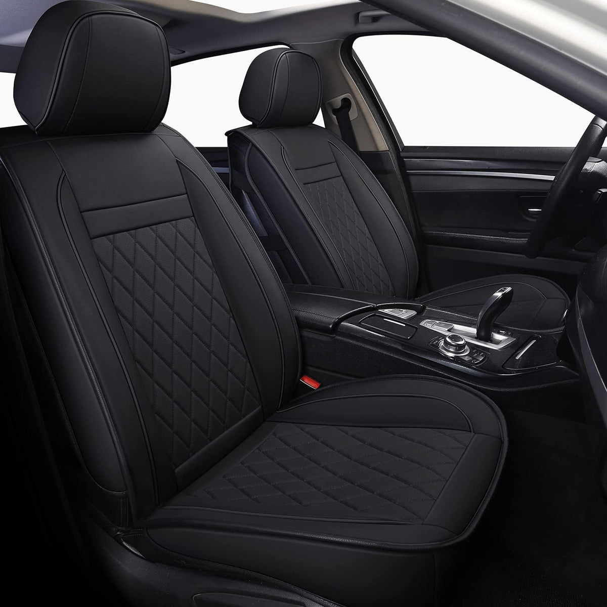 Black Leather Full Set Car Seat Covers D84079