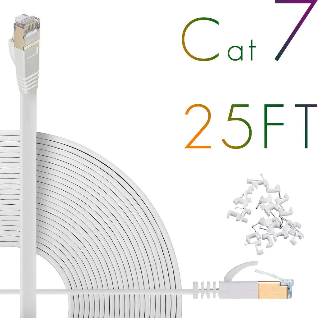 Cat7 Ethernet Cable 150ft Flat Shielded White Pack of 2 V6131