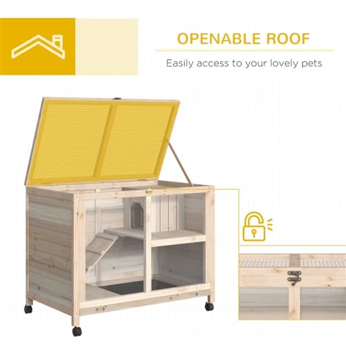 Blue & White Wooden Rabbit Hutch with Tray and Wheels Q38641
