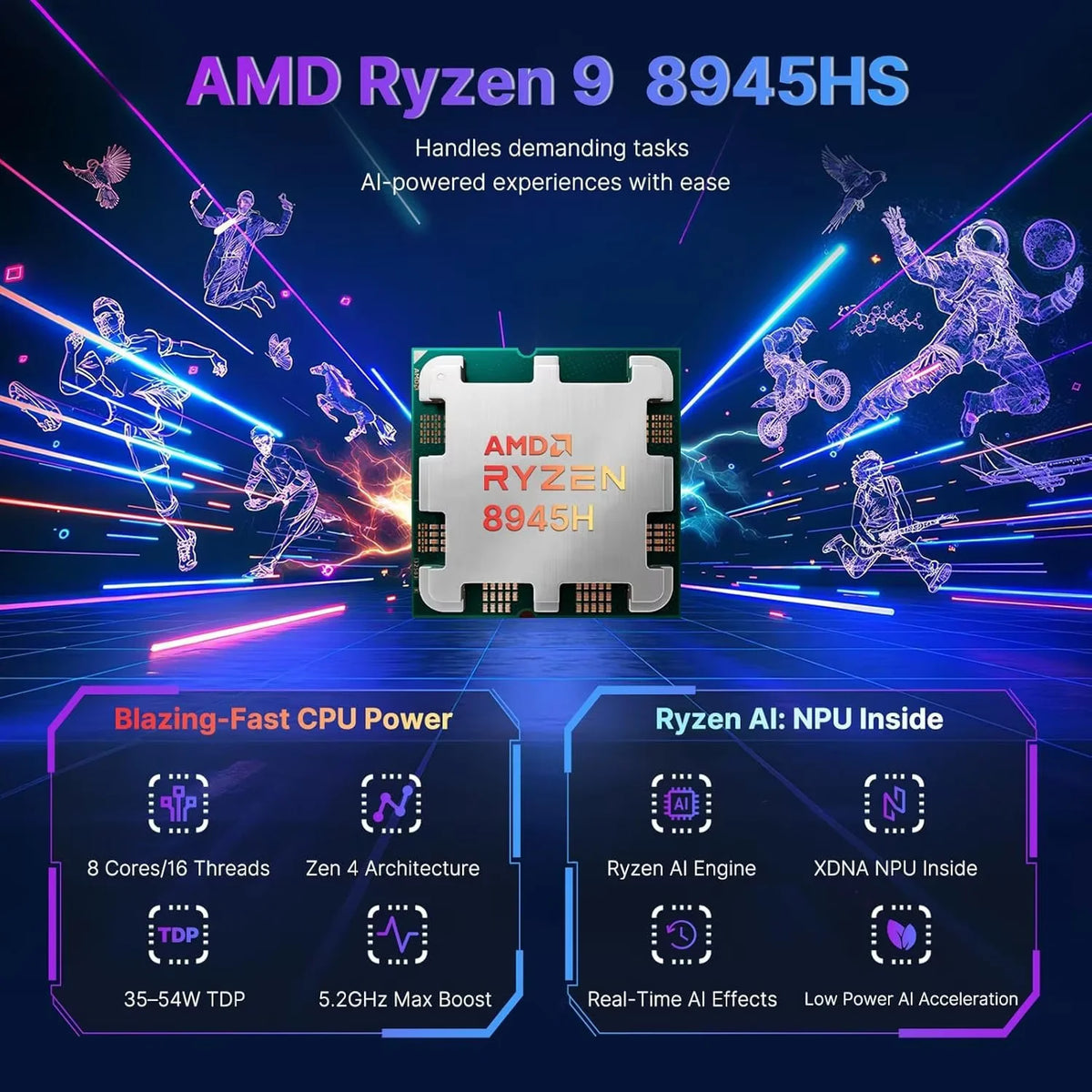 17.3" FHD Gaming Laptop, AMD Ryzen 9 8945HS 8 Cores, 32GB RAM 1TB SSD, Radeon 780M, PD 100W Type-C, Backlit Keyboard Fingerprint, Blue Z247450