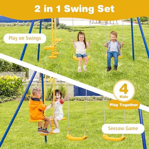 440 lbs Heavy Duty Metal Swing Set with Swing, Glider, Gym Rings L757995