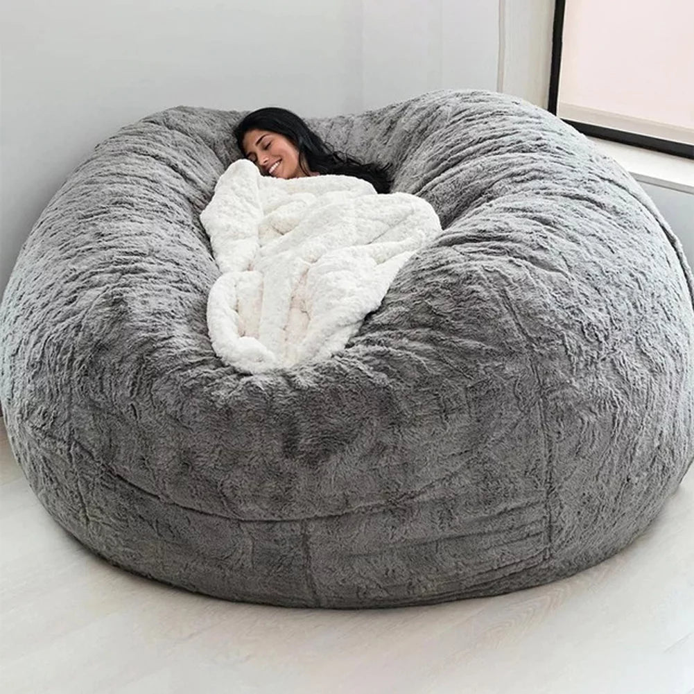 Large Round Soft Fluffy Bean Bag Chair Cover O63486