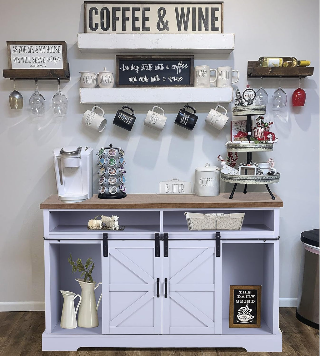 Farmhouse Coffee Bar Cabinet with Fireplace F614