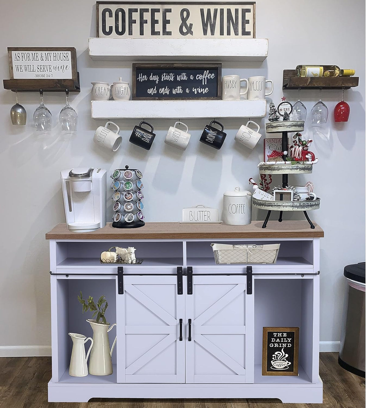 Farmhouse Coffee Bar Cabinet with Fireplace F614