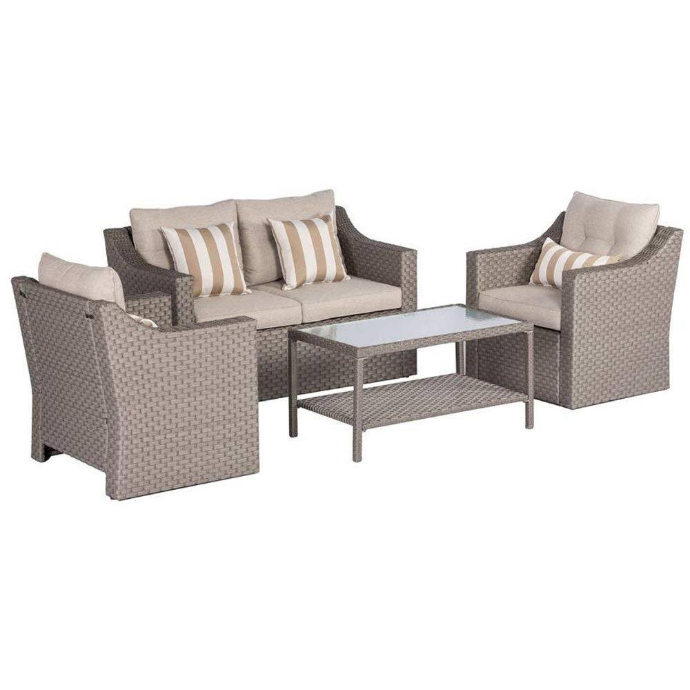 4-Piece All Weather Wicker Patio Furniture Set with Glass Coffee Table U857920