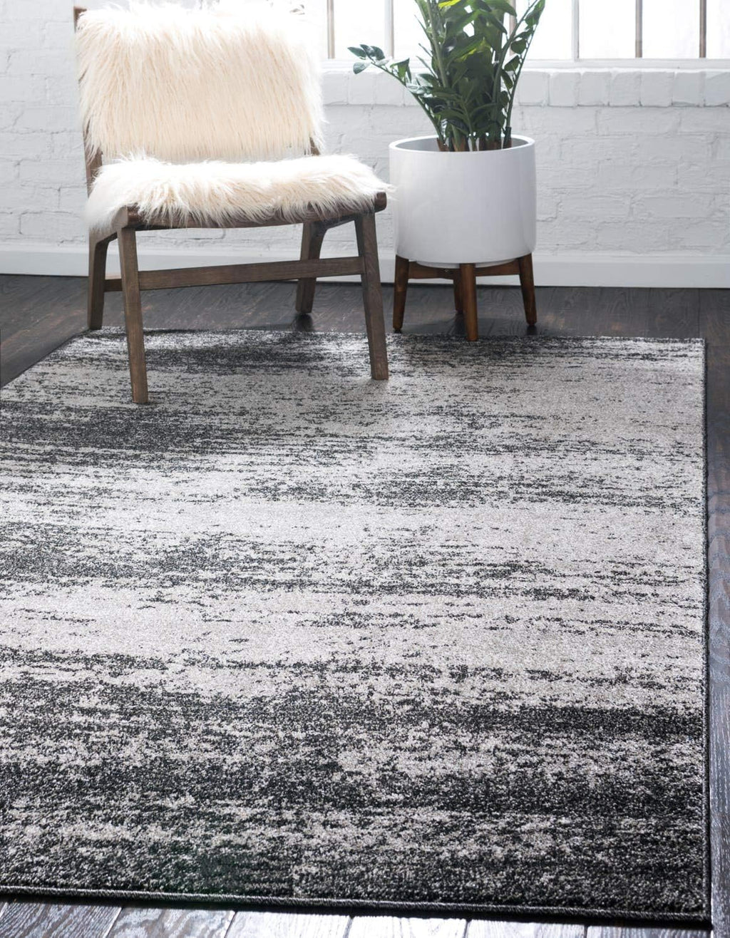 Dark Gray / Ivory 6' 1" x 9' Rectangle Area Rug A5936