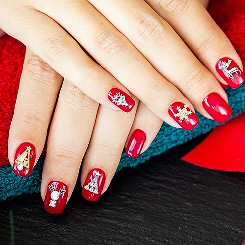 24 Pcs Christmas Nail Charms Rhinestones Snowflake Deer Wreaths Tree Bell Nail Gems 3D Gold Silver Art Jewels Metal Diamonds D589