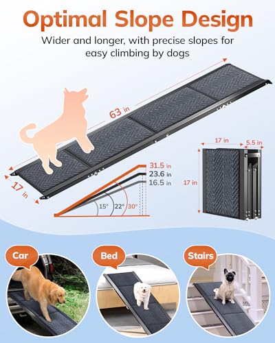 63" Long 17" Wide Folding Pet Ramp with Non-Slip Carpet Surface M8086