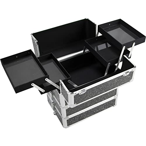 Silver Aluminum Rolling Makeup Train Case with 4 Removable Wheels Y65044