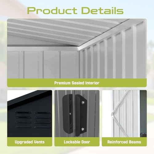 Grey Metal Outdoor Storage Shed with Windows and Lockable Doors F46933