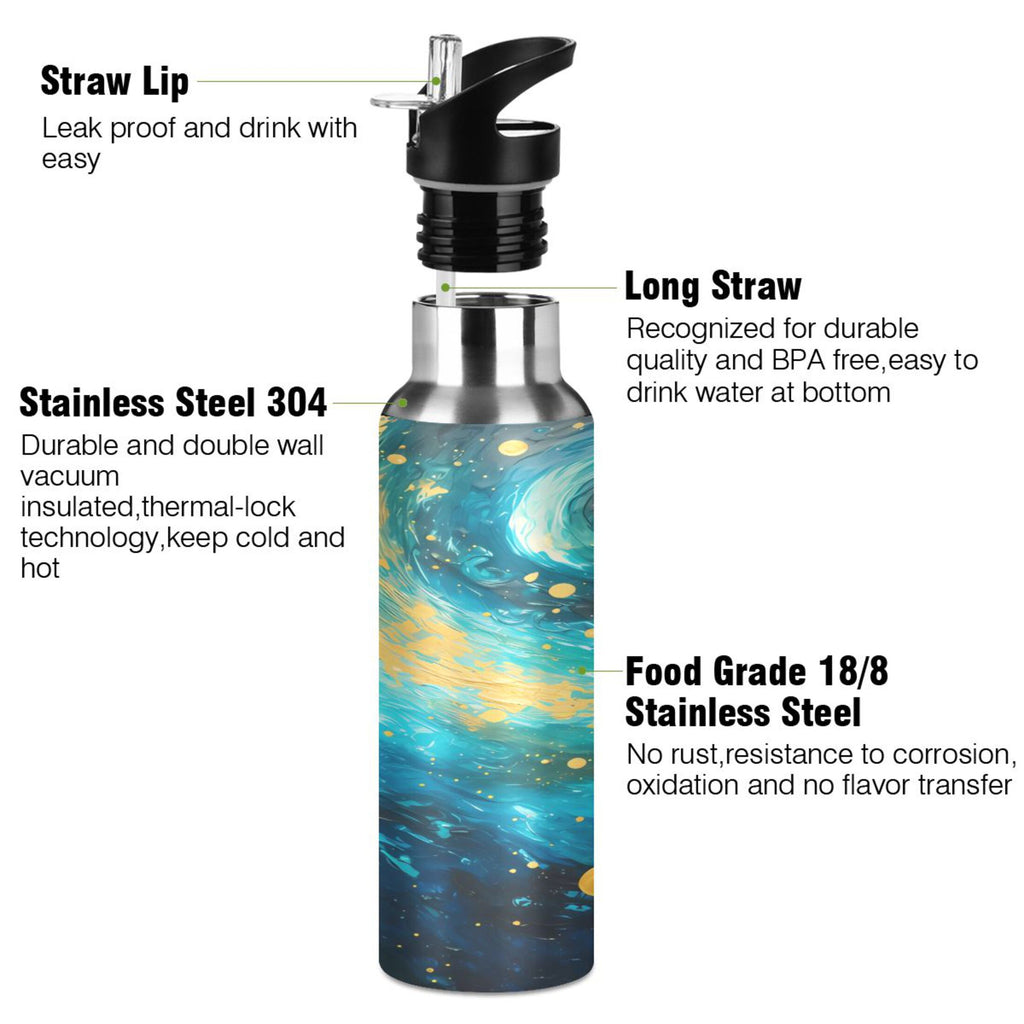 Blue and Golden Stainless Steel Insulated Water Bottle with Straw Lid G910362