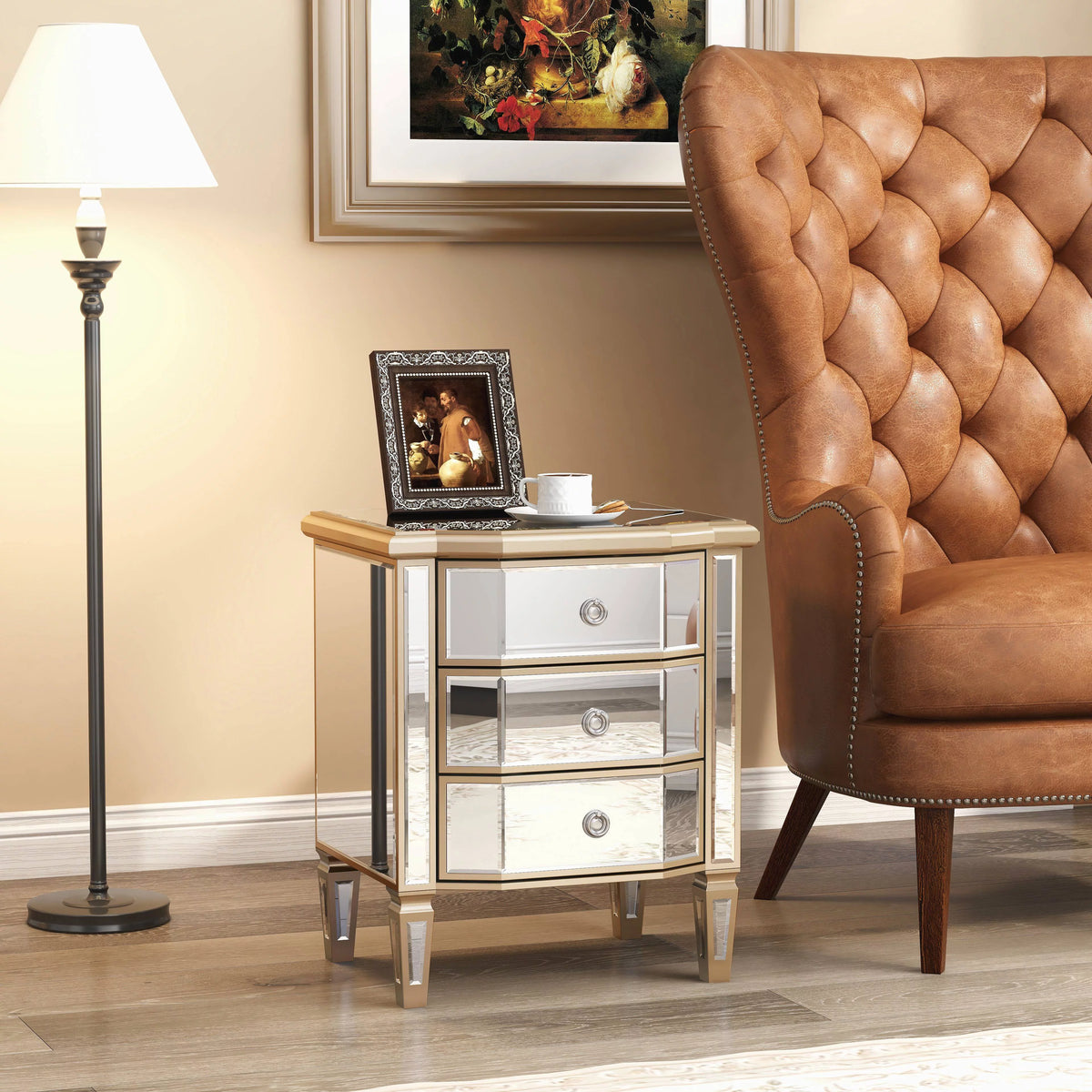 Glass 3 Drawers Vintage Nightstand Q622