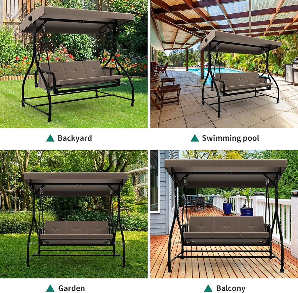 3 Person Outdoor Swing Chair with Adjustable Canopy W33023