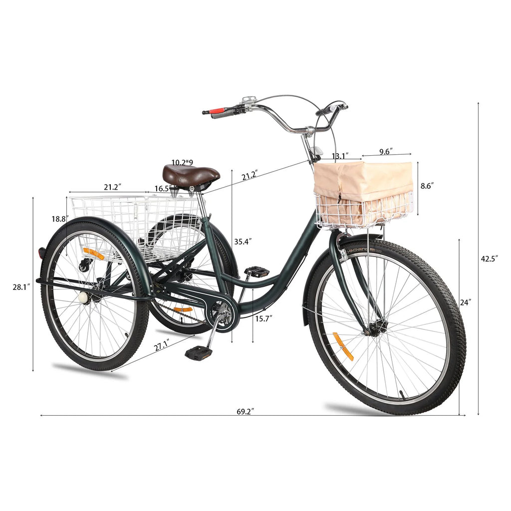 26 Inch Single Speed Adult Tricycle 3 Wheels Cruiser Bike with Basket S950360