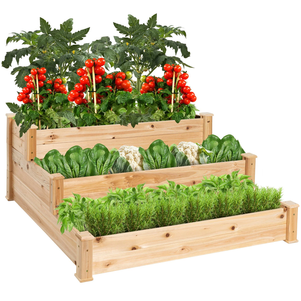 3-Tier Fir Wood Raised Garden Bed Planter J268177