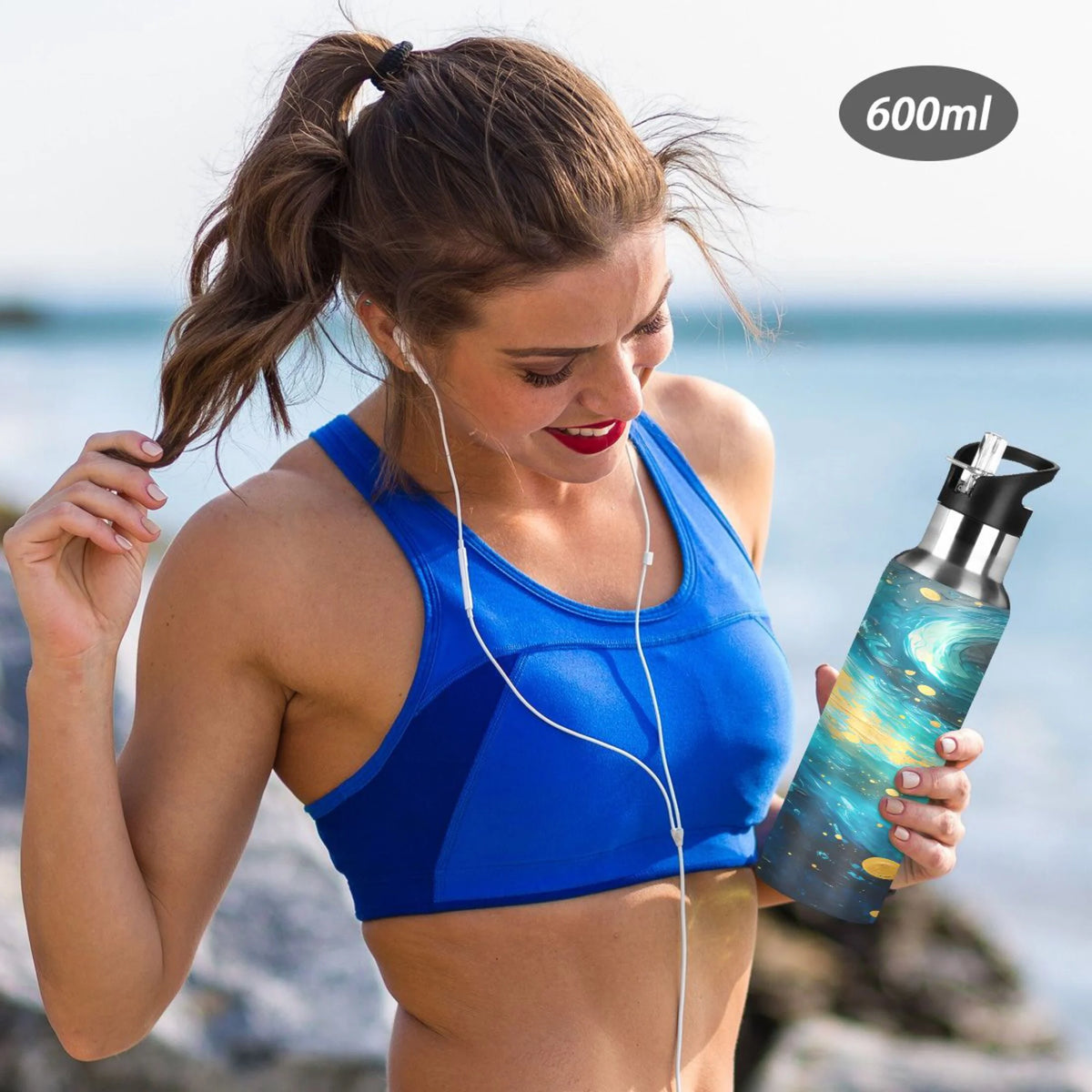 Blue and Golden Stainless Steel Insulated Water Bottle with Straw Lid G910362
