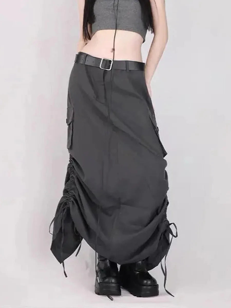 Grunge Ruffled Split Midi Dress Y694