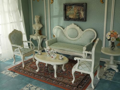Victorian Dollhouse Furniture Set, 1/12 Scale 8pcs White & Green G614
