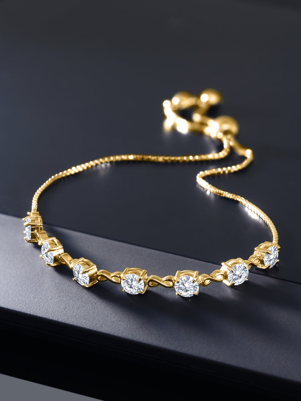 18K Yellow Gold Plated Silver White Moissanite Infinity Links Bracelet V180