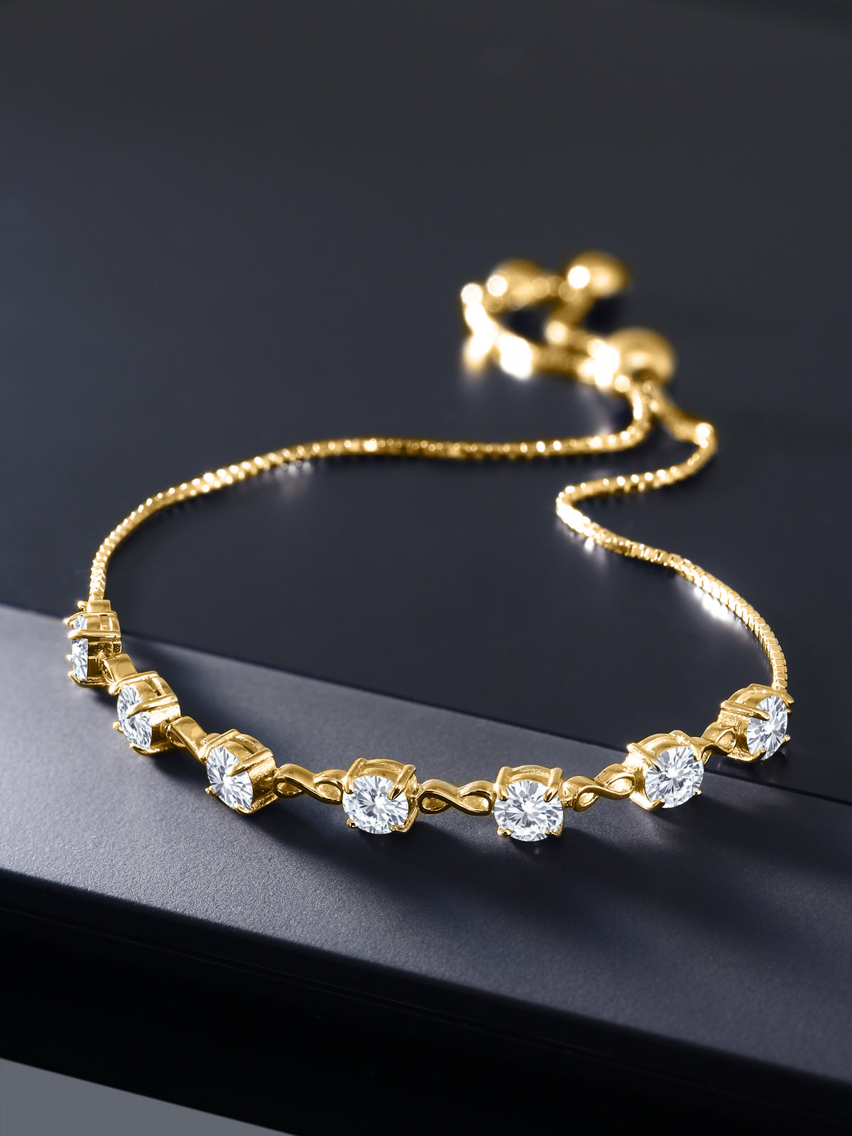 18K Yellow Gold Plated Silver White Moissanite Infinity Links Bracelet V180